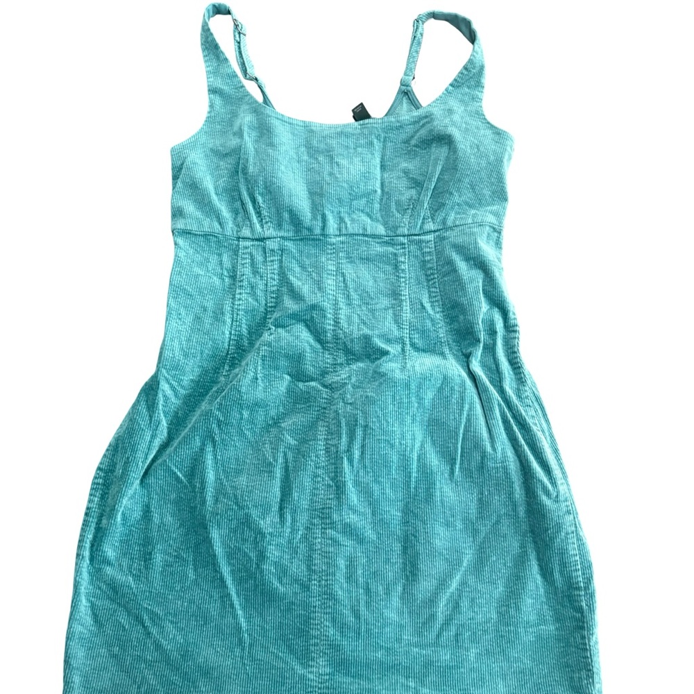 Teal Ribbed Corduroy Sleeveless Dress
